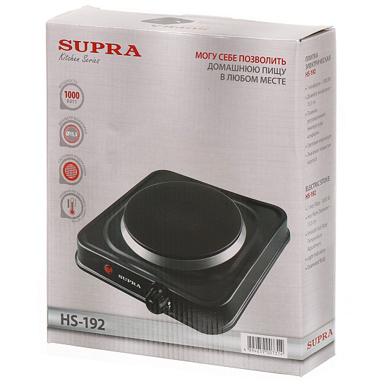 Плита электрическая Supra, HS-192, 1000 Вт, 1 конфорка, диск, эмаль, механическая, переключатель поворотный, черная