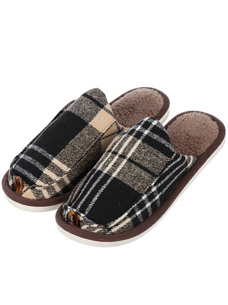 Тапки для мужчин, коричневые, р. 44-45, закрытые, тартан, A210077