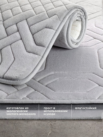Набор ковриков для ванной и туалета, антискользящий, 2 шт, 0.4х0.6, 0.5х0.8 м, полиэстер, серый, РМС, КК-09СС-40х60/50х80