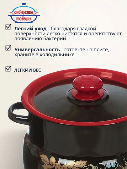Кастрюля эмалированная сталь, 5.5 л, крышка сталь, сферический, Сибирские товары, С1917.38