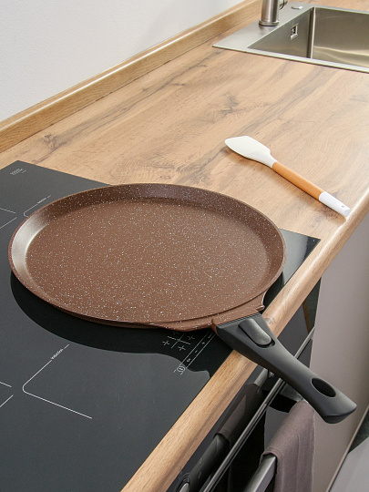 Сковорода для пиццы 35 см, антипригарное покрытие, Горница, шоколад, съемная ручка, с353аш