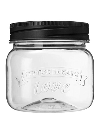 Банка пластик, 0.6 л, 10х10х9.5 см, с крышкой, с эмбоссингом, Бытпласт, Love Kitchen, 440300113, черная