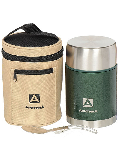Термос для еды, нержавеющая сталь, 0.8 л, суперширокое горло, Арктика, колба нержавеющая сталь, в чехле, зеленый, 306-800А
