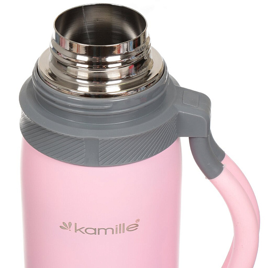 Термос нержавеющая сталь, 1.2 л, узкая горловина, Kamille, колба нержавеющая сталь, с ручкой, в ассортименте, 2015