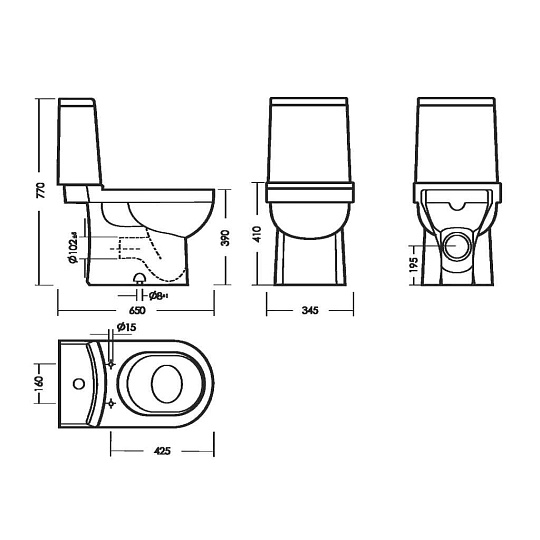 Унитаз-компакт Sanita Luxe, Next, горизонтальный выпуск, дюропластовое сиденье, 2 режима, мультилифт