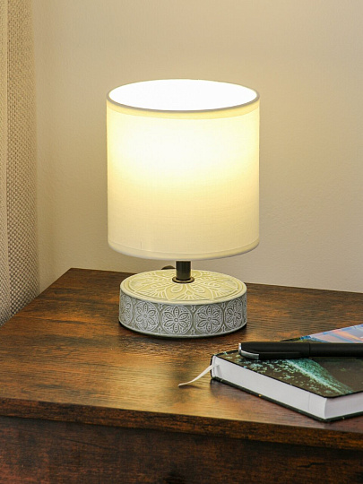 Светильник настольный E14, 40 Вт, бежевый, абажур белый, Rivoli, Eleanor, 7070-501, керамика