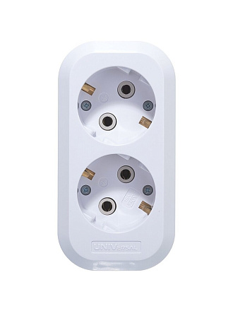 Колодка розеточная 2 гнезда, 2 полюса, с заземлением, 16 А, 3.5 кВт, белый, UNIVersal, E302