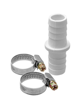 Штуцер для сливных шлангов, 19х19 мм, с хомутами, индивидуальная упаковка, MasterProf