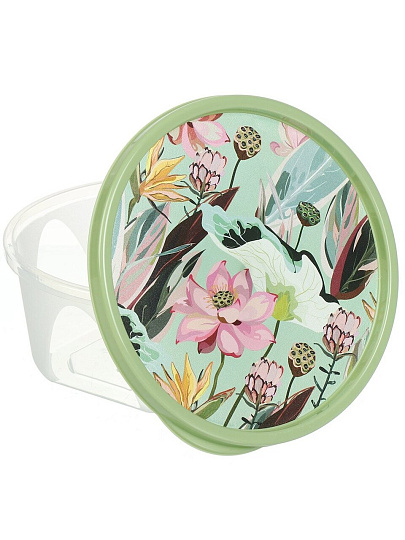 Контейнер пищевой пластик, 0.85 л, 15.3х7 см, зеленый, круглый, Homver, Botanica, 222132918/08