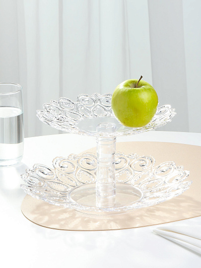 Ваза для фруктов, 2 яруса, пластик, 26.5 см, Альтернатива, Мелодия, М6617, прозрачная