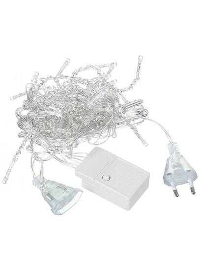 Гирлянда 56 ламп, 1.5х0.6 м, 8 режимов, Бахрома, теплый белый свет, прозрачная, в помещении, сетевая, LED