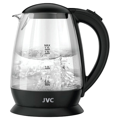 Чайник электрический JVC, JK-KE1508, черный, 1.7 л, 2200 Вт, скрытый нагревательный элемент, стекло