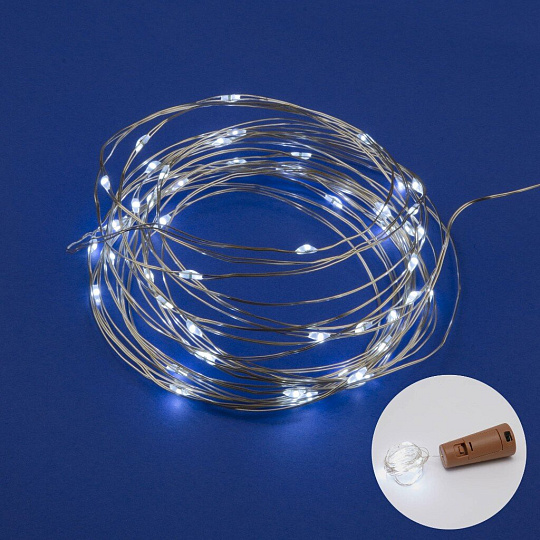 Гирлянда светодиодная 20 ламп, 2 м, 1 режим, Роса, Uniel, свет белый, прозрачная, в помещении, на батарейках, UL-00010902