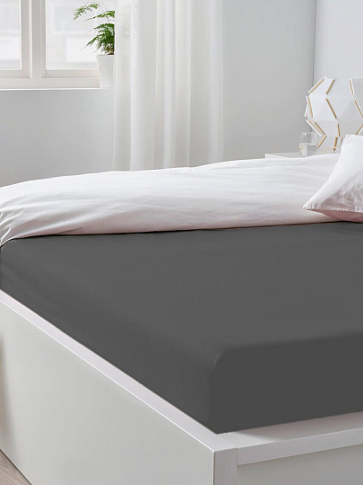 Простыня евро, 200х200х20 см, 100% хлопок, трикотаж, графит, на резинке, Silvano
