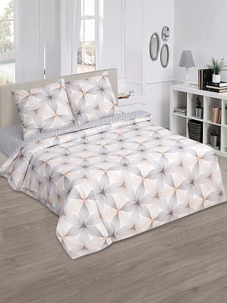 Постельное белье евро, простыня 180х200 см, 2 наволочки 70х70 см, пододеяльник 200х215 см, простыня на резинке, АртПостель, поплин, Серафима