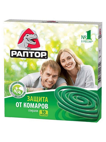 Репеллент от комаров, спираль, без запаха, Раптор, Mega power, 10 шт