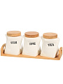 Банка для сыпучих продуктов, керамика, 3 шт, с крышкой, на бамбуковой подставке, Y4-6594 - фото 2
