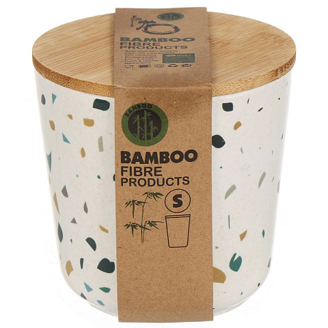 Банка для сыпучих продуктов, бамбук, 10.5х10.5 см, с крышкой, Тераццо, Y4-4355, бежевая