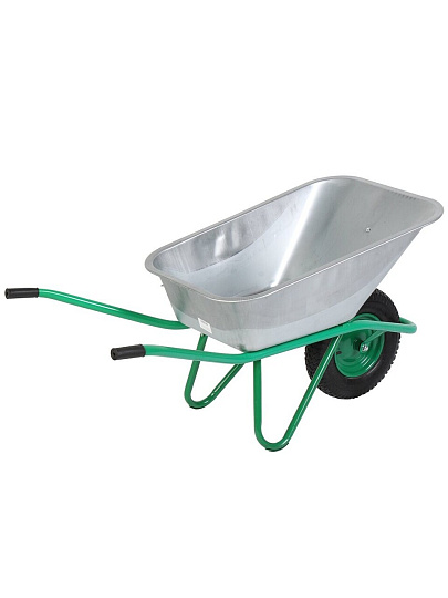 Тачка строительная одноколесная, сталь, 200 кг, 118 л, усиленная, 0.8 мм, корыто оцинкованное, колесо пневмо 16х4,0-8, зеленая, WB5009М1-118