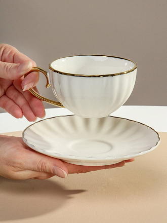 Чайная пара керамика, 2 предмета, на 1 персону, 200 мл, Зефир золотой отвод, Y6-10142/B060042