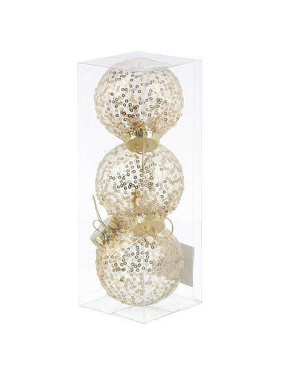 Набор шаров 3 шт, шампань, 8 см, полимер, с пайетками, Y4-9391