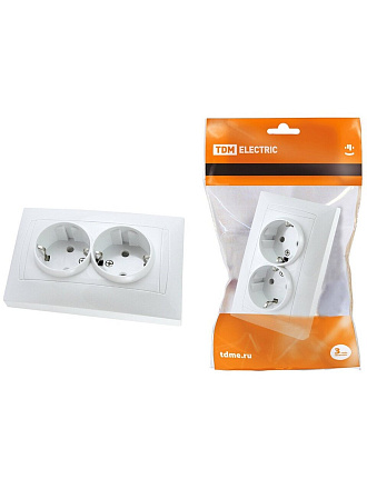 Розетка скрытой установки, 2 гнезда, с заземлением, 16 А, 250 В, с защитными шторками, белая, TDM Electric, Лама, SQ1815-0013