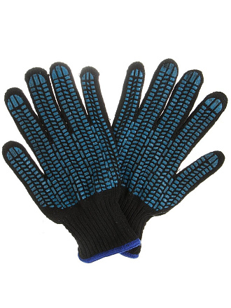 Перчатки х/б, ПВХ покрытие, протектор, размер XL, 7.5 класс вязки, 5 нитей, черная основа, двухслойные, Фабрика перчаток