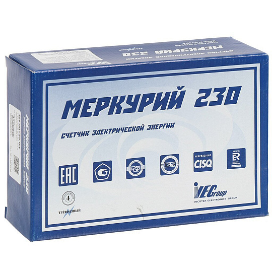 Счетчик электроэнергии Инкотекс, Меркурий 230 ART-03 PQRSIDN, 3 фазы, 5 А, 7.5 А, 230 В, 0.5s/1.0, М0000051952