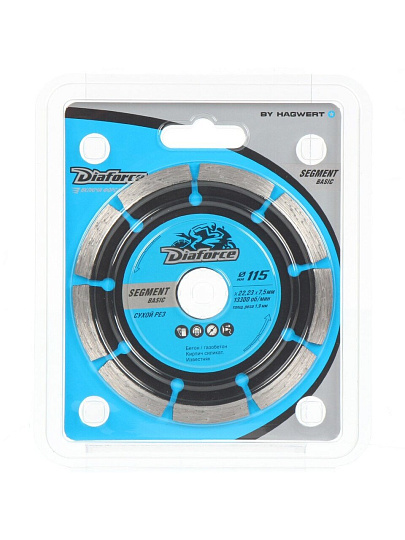 Диск отрезной алмазный по бетону, Diaforce, Segment Basic, сегментный край, 115х22.23х1.9 мм, сухой рез, 510115