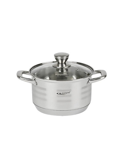 Кастрюля нержавеющая сталь, 4.5 л, крышка стекло, Катунь, Элис, КТ16-D-22, индукция