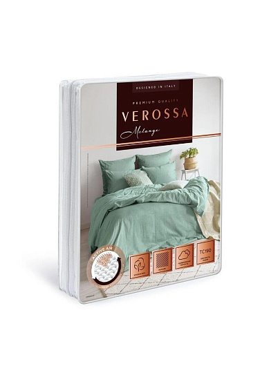 Постельное белье 2-спальное, простыня 220х240 см, 2 наволочки 70х70 см, пододеяльник 180х215 см, Verossa, сатин, Melange Emerald