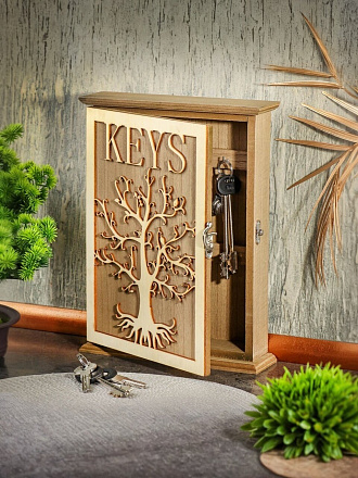 Ключница 22х29.5х6 см, дерево, 6 крючков, декоративная, Y6-10520