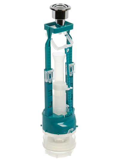 Клапан для бачка унитаза пластик, двухрежимный, кнопочный, гальваника, сливной, Инкоэр, СБ2м-ХХ Р