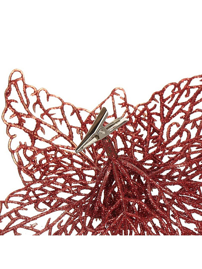 Елочное украшение Пуансеттия, красный ажур, 15 см, на прищепке, Y4-3006