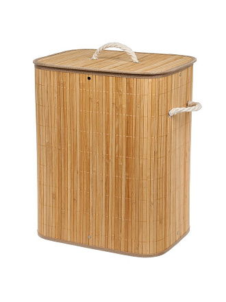 Корзина плетеная для хранения, 30х40х50 см, прямоугольная, бамбук, полиэстер, с крышкой, Y4-9618