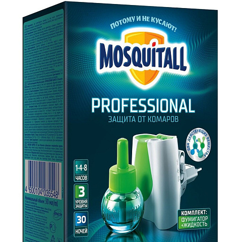 Репеллент от комаров, фумигатор с жидкостью, Mosquitall, Профессиональная защита, 30 мл