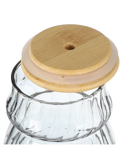 Стакан для напитков 500 мл, стекло, Оптик, с трубочкой, с крышкой, графит, B060314