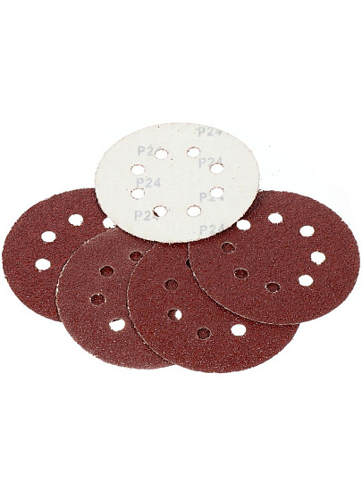 Круг шлифовальный Росомаха, диаметр 125 мм, зернистость P24, под липучку, перфорированный, 8 отверстий, 5 шт, 438024