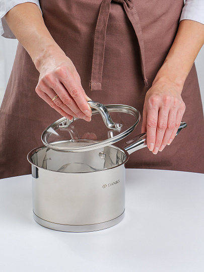 Ковш нерж, 2.1 л, крышка металл, металл ручка, индукц, Daniks, Рейн