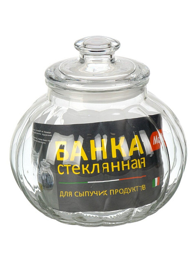 Банка для сыпучих продуктов, стекло, 2.25 л, 19.2х19.3х19.3 см, с крышкой, Mallony, Bolla, 003609
