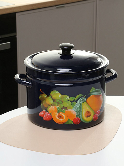 Кастрюля эмалированная сталь, 9 л, крышка сталь, бостон, декор, цилиндрическая, Керченский металлургический завод, 41815-213/6-У2