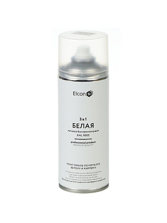 Грунт-эмаль аэрозольная, Elcon, 3в1, по ржавчине, матовая, белая, RAL 9003, 520 мл