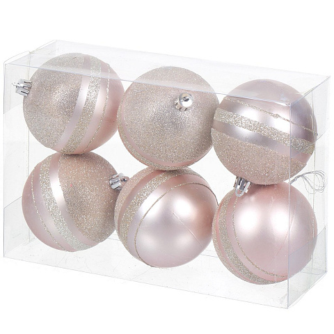 Елочный шар 6 шт, светло-розовый, 8 см, пластик, SYQB-0121104