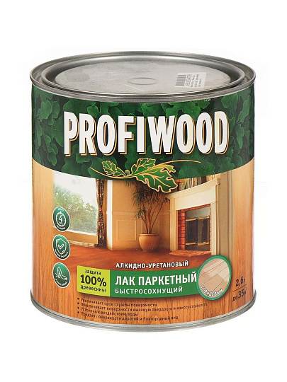 Лак Profiwood, паркетный, глянцевый, алкидно-уретановый, для внутренних и наружных работ, 2.4 кг