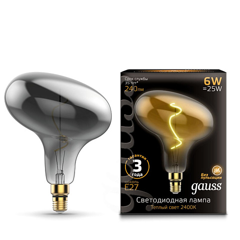 Лампа светодиодная Gauss Led Vintage Filament Flexible Gray FD180, 6 Вт, E27, теплый белый свет