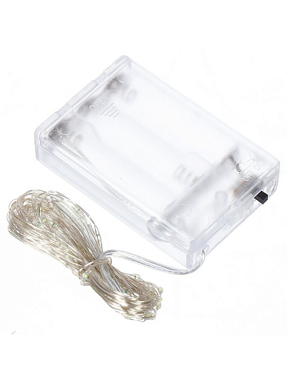 Гирлянда 50 ламп, 5 м, 1 режим, холодный белый свет, серебристая, в помещении, на батарейках, LED, Y4-7523