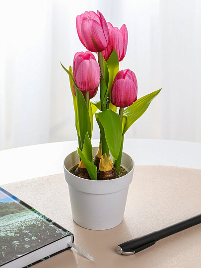 Цветок искусственный декоративный, Тюльпан в кашпо, 28 см, Y4-11115