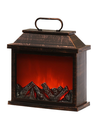 Фонарь декоративный 30х28х13 см, 3 бат АА, USB шнур, пластик, стекло, Камин, M120001