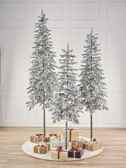 Елка новогодняя напольная, 210 см, Королева Тянь Шаня, ель, хвоя литая, снег, подставка металл, КТШЗ 21