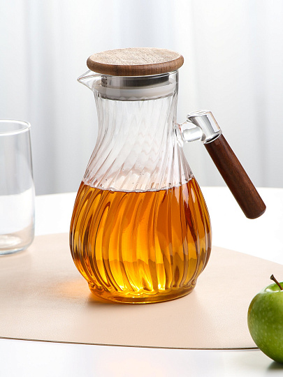 Кувшин боросиликатное стекло, 1.8 л, с крышкой, Y4-11030, дерев ручка, крышка-фильтр
